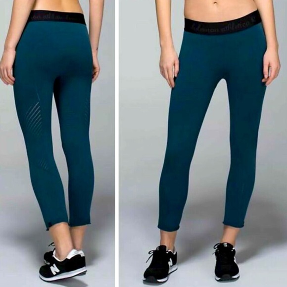 Lululemon Seamless Crop Leggings | Size 4 | Teal | High Rise with Cut Outs - Picture 1 of 6